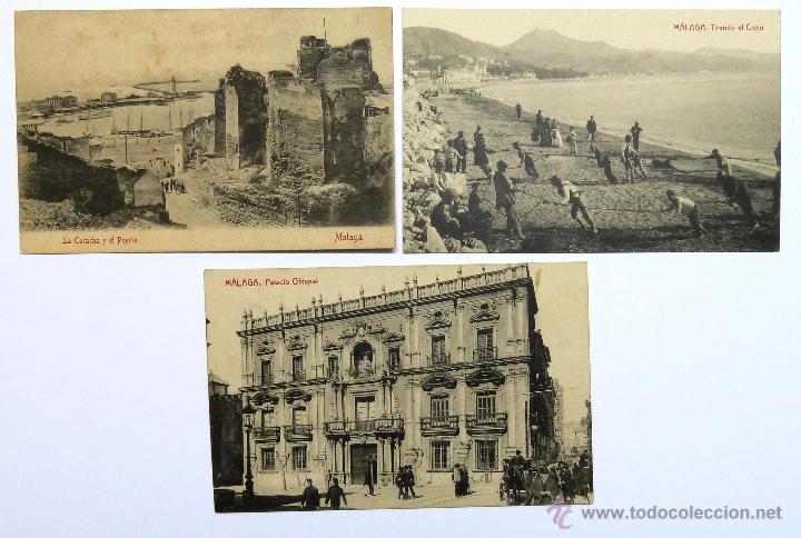 Postales: ANTIGUA POSTAL DE MALAGA. TRES POSTALES. FOTOTIPIA THOMAS.