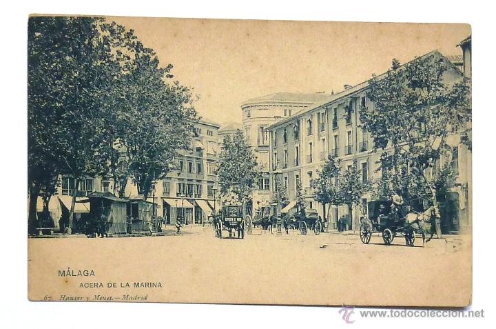 Postales: ANTIGUA POSTAL DE MALAGA. HAUSER Y MENET. N&ordm; 67. ACERA DE LA MARINA.