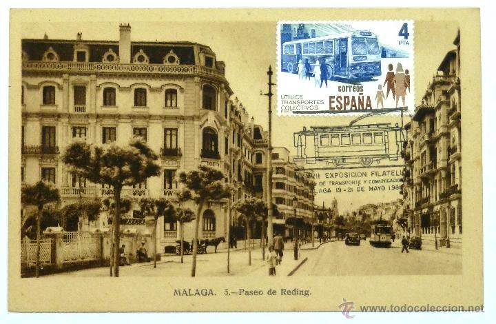 Postales: ANTIGUA POSTAL DE MALAGA. EDICIONES M. ARRIBAS. N&ordm; 5. PASEO DE REDING. MATASELLADA MAYO DE 1988.