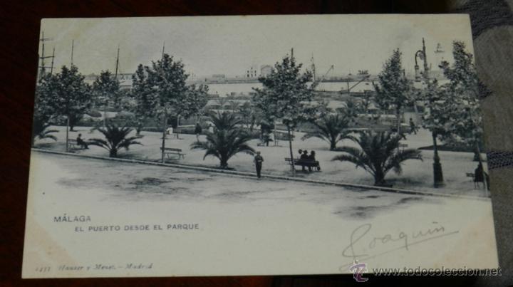 Postales: ANTIGUA POSTAL DE MALAGA, EL PUERTO DESDE EL PARQUE, ED. HAUSER Y MENET, N. 1433, NO CIRCULADA, ESCR