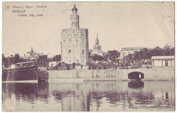 Postales: Sevilla: Torre del Oro. Hauser y Menet. Circulada (1908) - Foto 1
