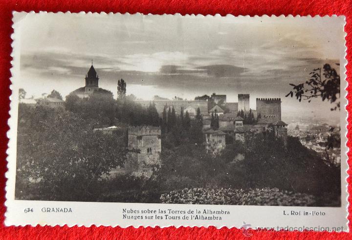 Postales: NUBES SOBRE LAS TORRES DE LA ALHAMBRA  - 634 - FOTO L. ROISIN - CIRCULADA 1956
