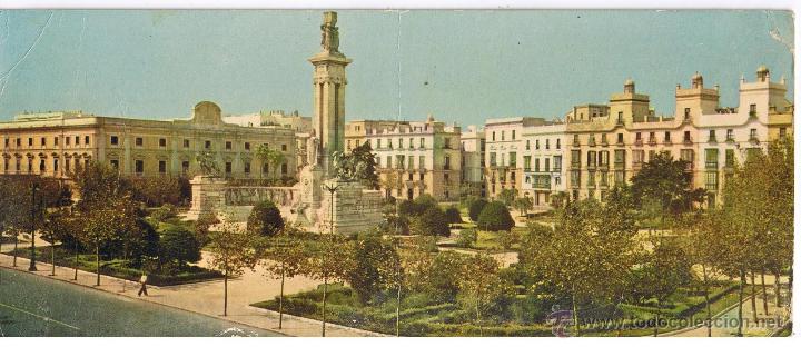 Postales: POSTAL: CADIZ. PLAZA DE ESPA&Ntilde;A. MONUMENTO A LAS CORTES. (TAMA&Ntilde;O 24 x 10 APRX.)