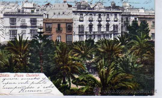 Postkarten: Cadiz. Plaza Castelar. Purger 2680 . Reverso sin dividir. Circulada.