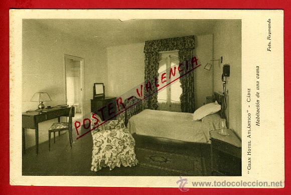 Postales: POSTAL CADIZ, GRAN HOTEL ATLANTICO, HABITACION DE UNA CAMA, P93077