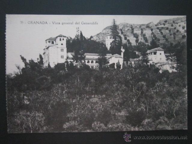 Postales: Postal Granada. Vista general del Generalife. - Foto 1