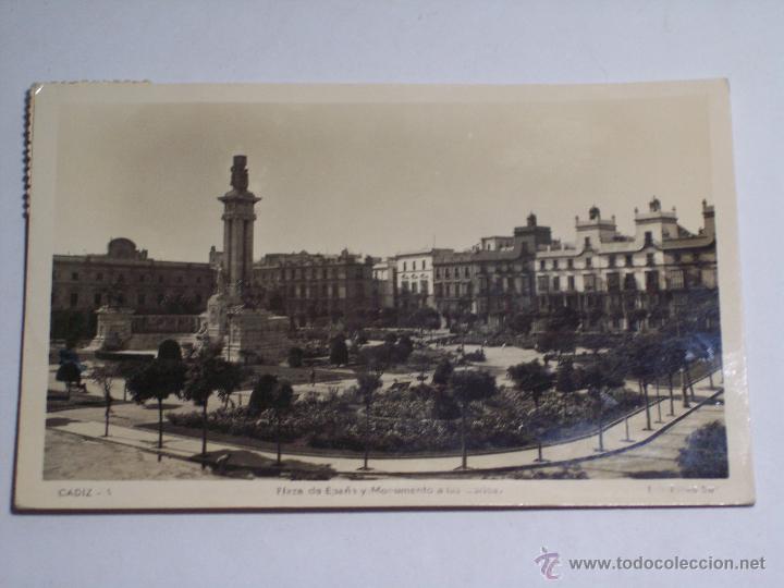 Cartoline: POSTAL DE CADIZ (PLAZA DE ESPA&Ntilde;A Y MONUMENTO A LAS CORTES)