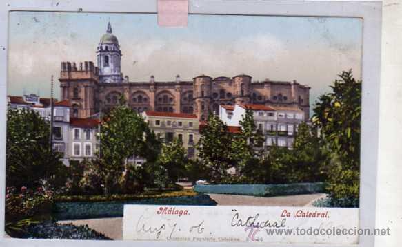 Postales: MALAGA La Catedral. Papeleria Catalana n&ordm; 44 Purger 3002 Circulada. Reverso sin dividir.