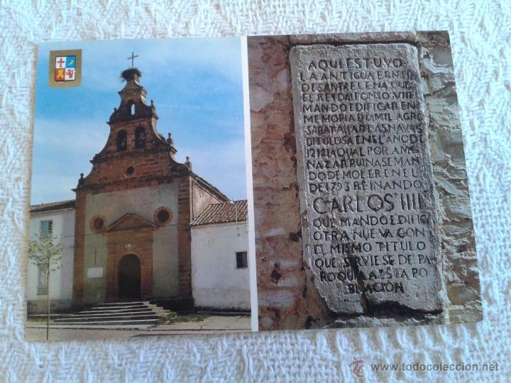 Postales: POSTAL DE SANTA ELENA JAEN PARROQUIA ACTUAL Y MONOLITO DONDE ESTUVO LA ANTIGUA ERMITA DE 1212.