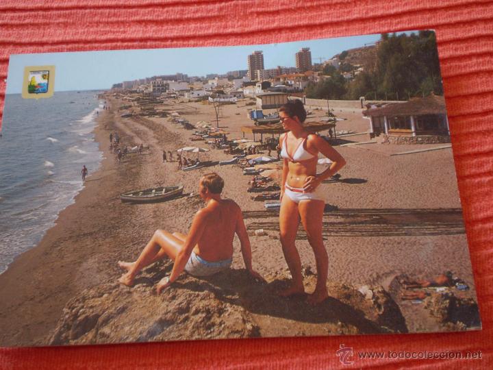 Postales: ANTIGUA POSTAL TORREMOLINOS.PLAYA DE LA CARIHUELA.FISA,A&Ntilde;OS 70