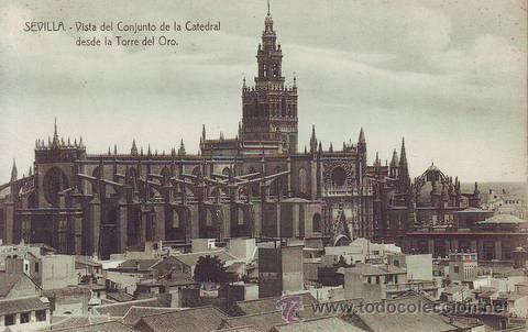 Postales: SEVILLA. Vista del conjunto de la Catedral desde la Torre del Oro. Heliotipia Art&iacute;stica Espa&ntilde;ola