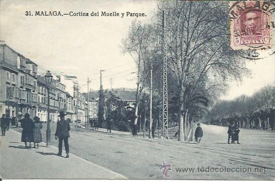 Postales: POSTAL MALAGA CORTINA DEL MUELLE Y PARQUE