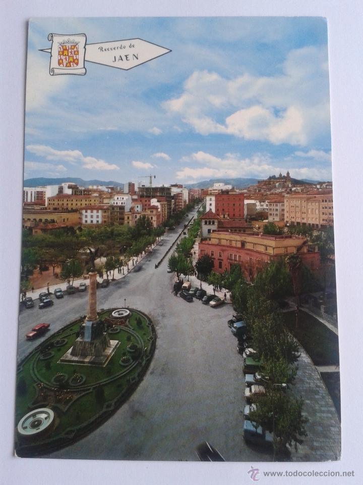 Postales: POSTAL DE JAEN, PLAZA DE LA VICTORIA Y AVENIDA GENERALISIMO. A&Ntilde;OS 70