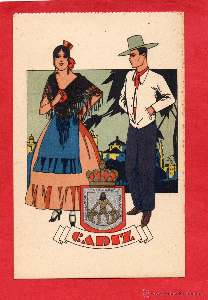 Postales: cadiz. trajes regionales y escudo. serie d, n&ordm; 12