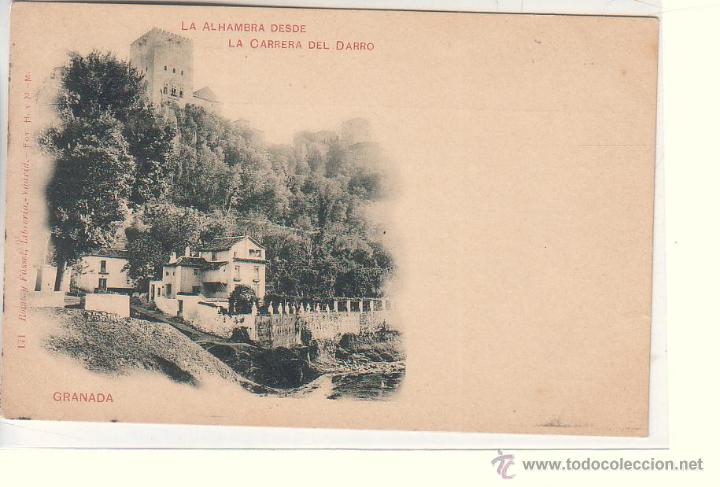 Postales: GRANADA.- LA ALHAMBRA DESDE LA CARRERA DEL DARRO