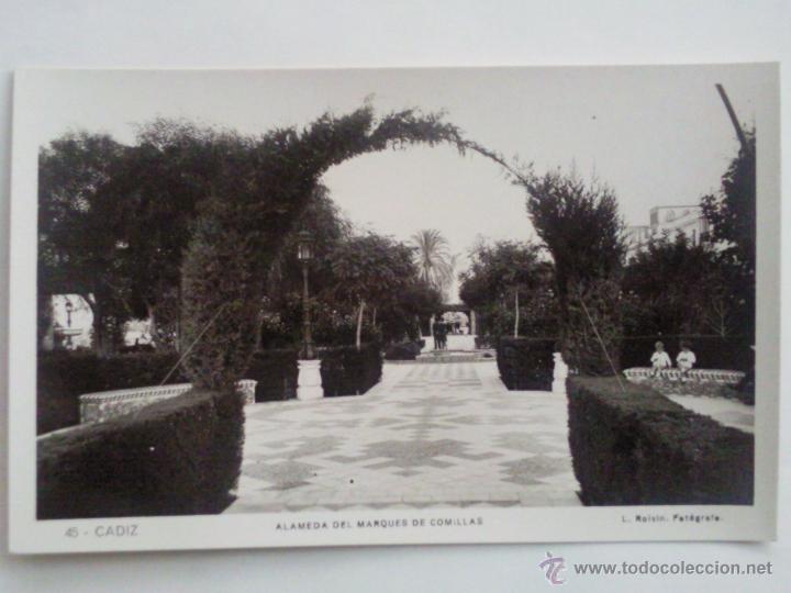 Postales: POSTAL CADIZ - ALAMEDA DEL MARQUES DE COMILLAS, FOTOGRAFO L. ROISIN