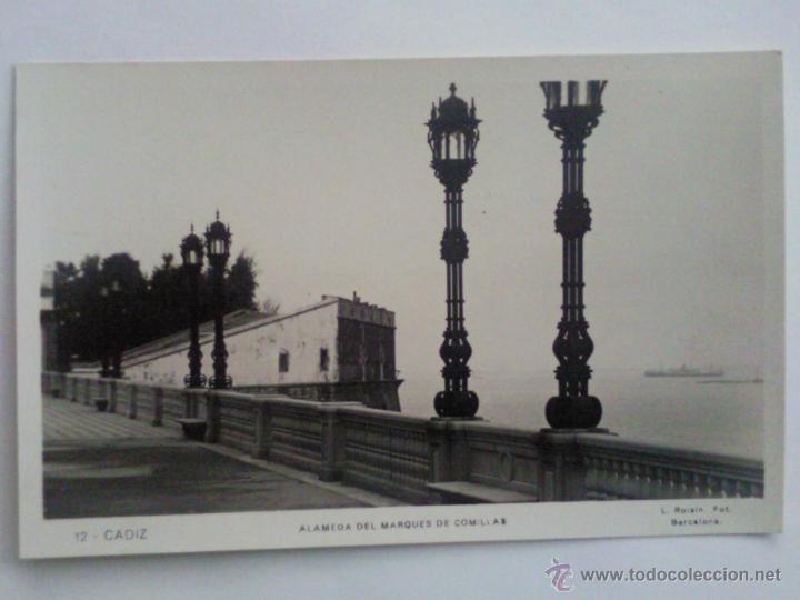 Postales: POSTAL CADIZ - ALAMEDA DEL MARQUES DE COMILLAS, FOTOGRAFO L. ROISIN