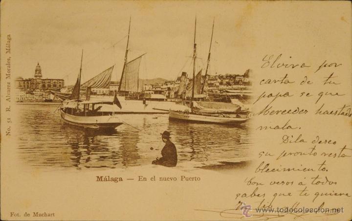 Postales: MALAGA - EN EL NUEVO PUERTO - FOTOGRAFIA IMPRESA CIRCULADA Y DORSO SIN DIVIDIR