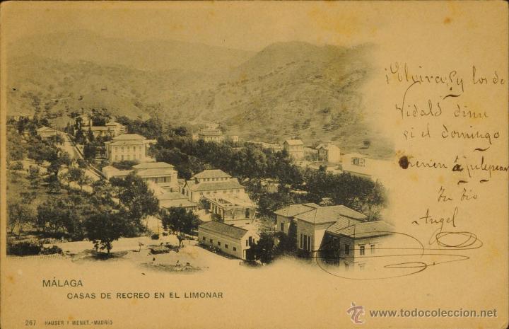 Postales: MALAGA - CASAS DE RECREO EN EL LIMONAR - FOTOGRAFIA IMPRESA CIRCULADA Y DORSO SIN DIVIDIR