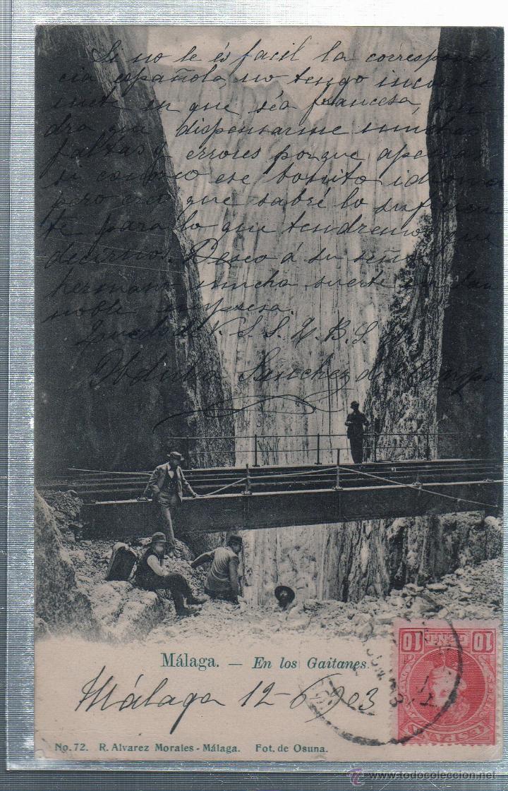 Postales: TARJETA POSTAL DE MALAGA. EN LOS GAITANES. N&ordm; 72. ALVAREZ MORALES. FOT. DE OSUNA.