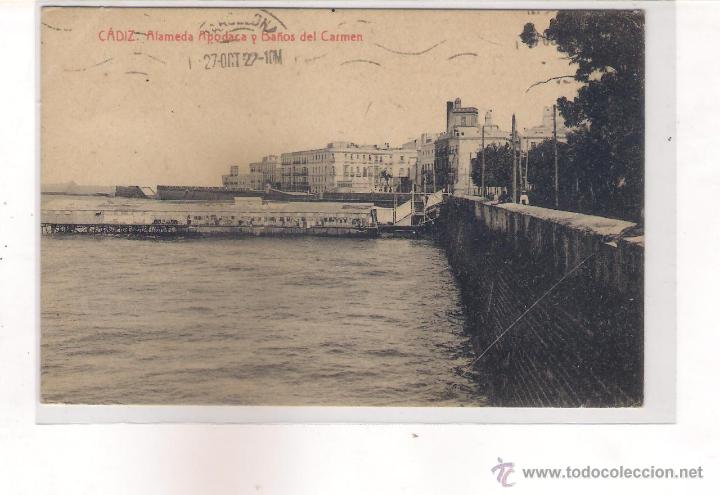 Cartes Postales: POSTAL DE CADIZ - ALAMEDA APODACA Y BA&Ntilde;OS DEL CARMEN -