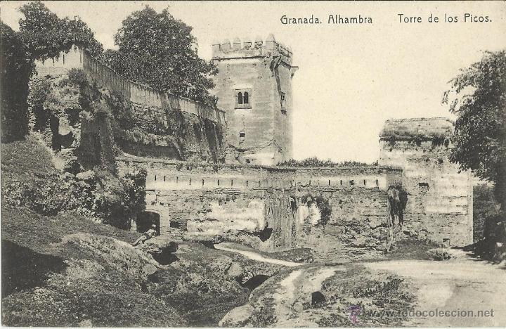 Postales: POSTAL ANTIGUA DE GRANADA TORRE DE LOS PICOS - Foto 1