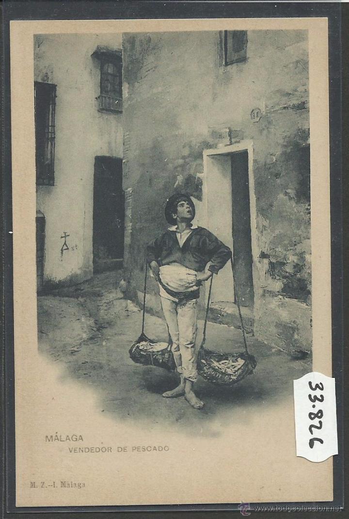 Postales: MALAGA - VENDEDOR DE PESCADO - REVERSO SIN DIVIDIR - (33826)