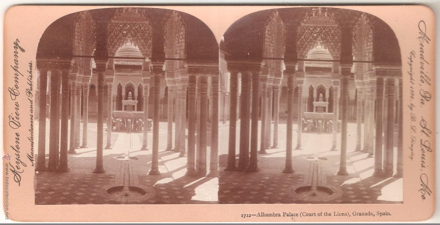 Postales: Granada La Alhambra Patio de los Leones 1896 Postal estereosc&oacute;pica