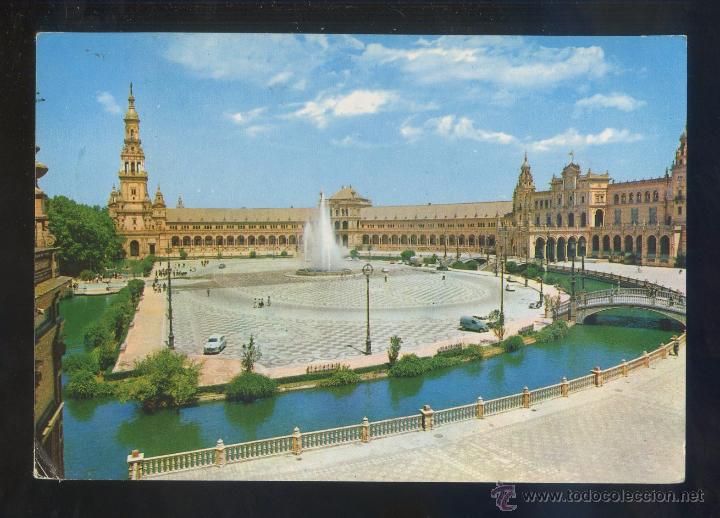 Postais: Sevilla *Plaza de Espa&ntilde;a* Ed. Subi n&ordm; 371. Circulada *Mor&oacute;n de la Frontera 1965*