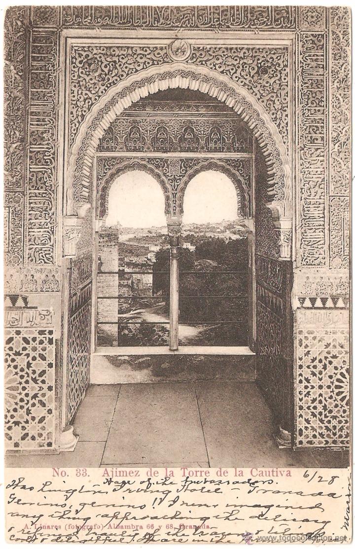 Postales: Granada Ajimez de la Torre de la Cautiva 1905