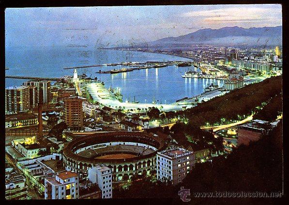 Cartoline: N&ordm; 1351 M&aacute;laga la Bella. Vista general de Noche. Postales Costa del Sol.