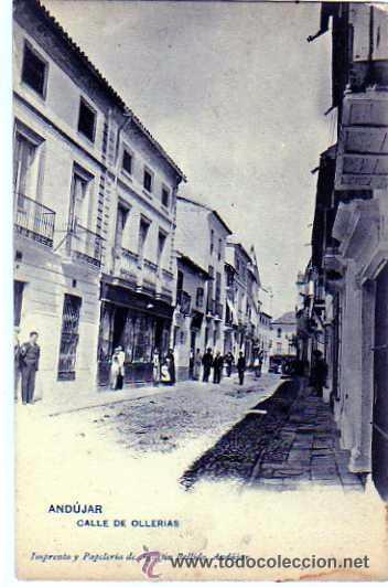 Postales: Jaen. Andujar: Calle de Ollerias . Imprenta y papeler&iacute;a de Agustin Bellido. Sin circular.