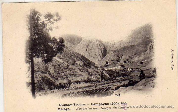 Postales: Malaga. Duguay. Trouin Campagne 1905-1906 Excursi&oacute;n por el Chorro.