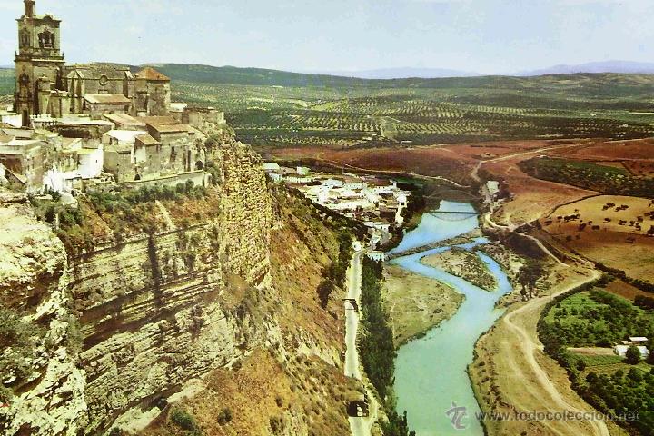 Postales: POSTAL, ARCOS DE LA FRONTERA, CADIZ, CORTE DE LA PE&Ntilde;A Y R&Iacute;O GUADALETE, SIN CIRCULAR