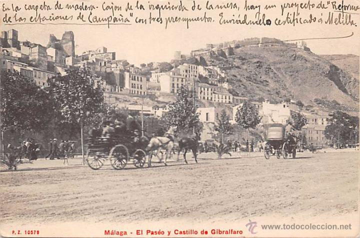 Postales: M&Aacute;LAGA.- EL PASEO Y CASTILLO DE GIBRALFARO- PZ 10579