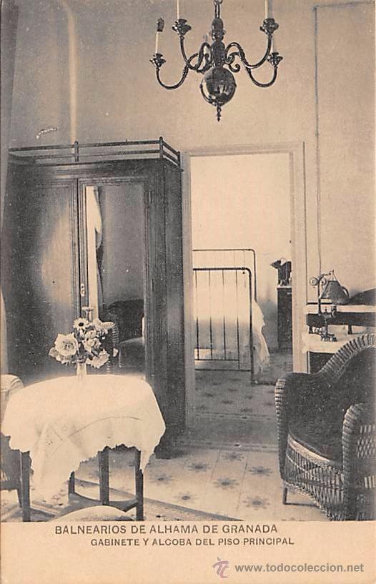 Postales: BALNEARIOS DE ALHAMA DE GRANADA.-GABINETE Y ALCOBA DEL PISO PRINCIPAL
