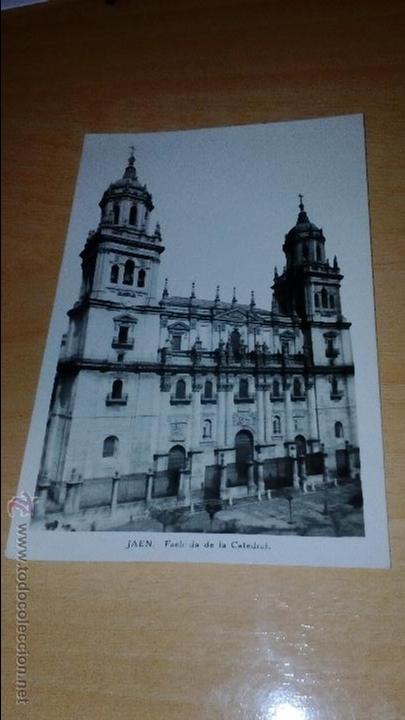 Postales: POSTAL ANTIGUA DE JAEN FACHADA DE LA CATEDRAL A&Ntilde;O 1945 CIRCULADA