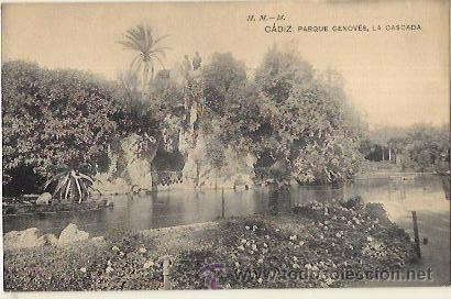 Postkarten: TARJETA POSTAL DE CADIZ. PARQUE GENOV&Eacute;S. LA CASCADA.