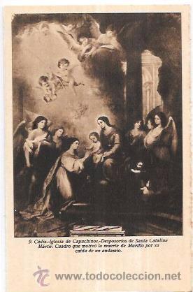 Postkarten: TARJETA POSTAL DE CADIZ. IGLESIA DE CAPUCHINOS. CUADRO QUE MOTIV&Oacute; LA MUERTE DE MURILLO .