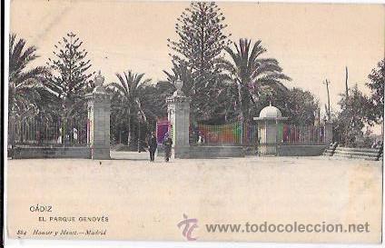 Cartoline: TARJETA POSTAL DE CADIZ. EL PARQUE GENOV&Eacute;S. HAUSER Y MENET.