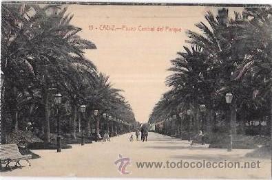 Cartoline: TARJETA POSTAL DE CADIZ. PASEO CENTRAL DEL PARQUE.