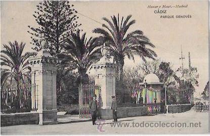 Cartoline: TARJETA POSTAL DE CADIZ. PARQUE GENOV&Eacute;S. HAUSER Y MENET.
