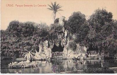 Cartoline: TARJETA POSTAL DE CADIZ. PARQUE GENOV&Eacute;S. LA CASCADA.