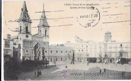 Postkarten: TARJETA POSTAL DE CADIZ. PLAZA DE LA CONSTITUCI&Oacute;N E IGLESIA DE SAN ANTONIO.