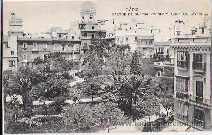 Postkarten: TARJETA POSTAL DE CADIZ. PARQUE DE GUERRA JIMENEZ Y TORRE DE TAVIRA.
