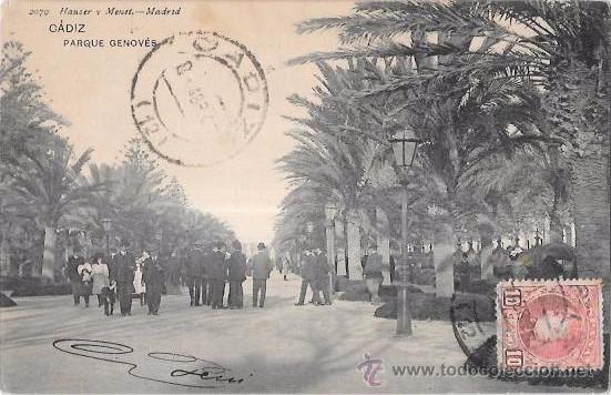 Postkarten: TARJETA POSTAL DE CADIZ. PARQUE GENOV&Eacute;S. HAUSER Y MENET.