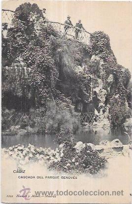 Postkarten: TARJETA POSTAL DE CADIZ. CASCADA DEL PARQUE GENOV&Eacute;S. HAUSER Y MENET.