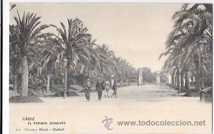 Postkarten: TARJETA POSTAL DE CADIZ. EL PARQUE GENOV&Eacute;S. HAUSER Y MENET.
