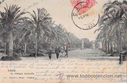 Postkarten: TARJETA POSTAL DE CADIZ. EL PARQUE GENOV&Eacute;S. HAUSER Y MENET.