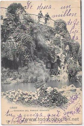 Postkarten: TARJETA POSTAL DE CADIZ. CASCADA DEL PARQUE GENOV&Eacute;S. HAUSER Y MENET.